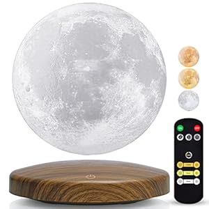 Magnetic Levitating Moon Lamp DTOETKD Two Colors 3D Printing Moon Light Floating and Spinning in Air Freely with Remote Control and Time Setting,Best Gifts for Birthday Thanksgiving Christmas