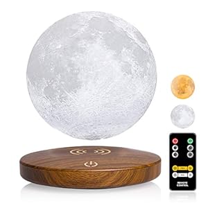 Magnetic Levitating Moon Lamp DTOETKD Two Colors 3D Printing Moon Light Floating and Spinning in Air Freely with Remote Control and Time Setting,Best Gifts for Birthday Thanksgiving Christmas